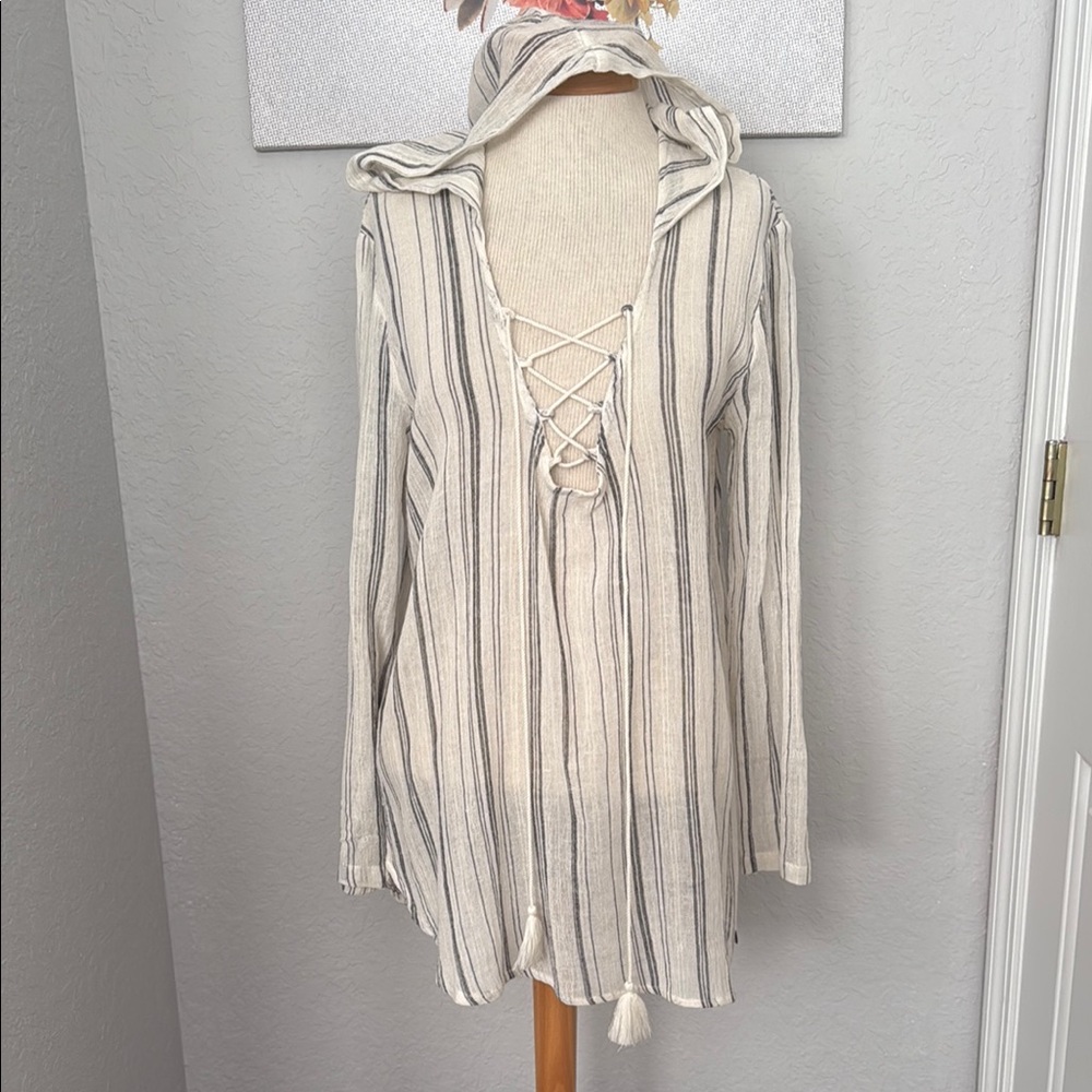 Billabong Cream and Blue Striped Swim Coverup